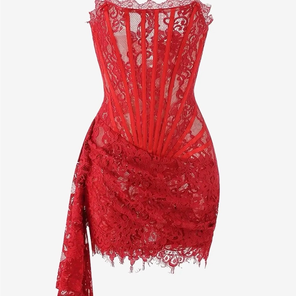 Strapless Scarlet Lace Dress